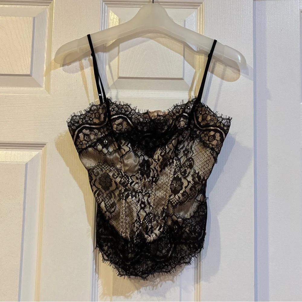 Vintage Guess Black and Cream Lace Corset Tank - Picture 3 of 4